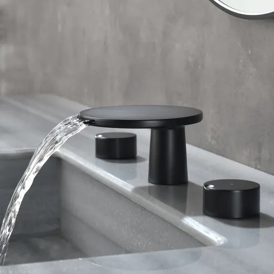 Grifo Baño Cascada Color Negro Mate Para Lavabo Laton Macizo