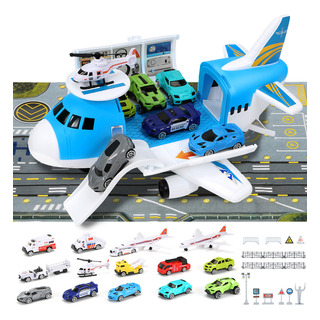 Juguetes De Avión Con 12 Autos Deportivos Y 1 Helicóptero Niño Color Azul Lukovee Juguetes De Avión Con 12 Autos Deportivos Y 1 Helicóptero Niño Color Azul Lukovee