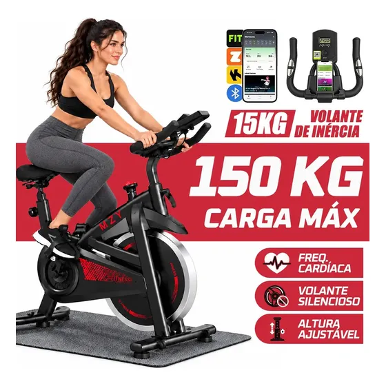 Bicicleta Ergométrica Spinning MZY 680 15 kg Bluetooth Preto