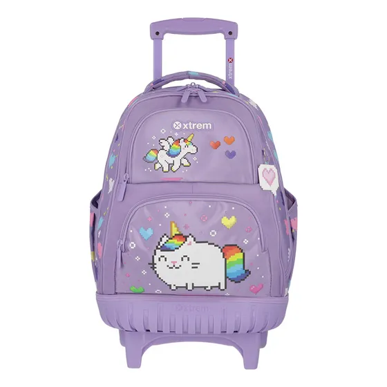 Mochila C/carro X Trem Cross 298 Premium Escolar Color Lilac Cats
