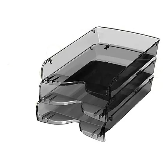 Pack De 3 Bandeja Apilable Acrílica Pizzini Papelera Papeles Color Humo
