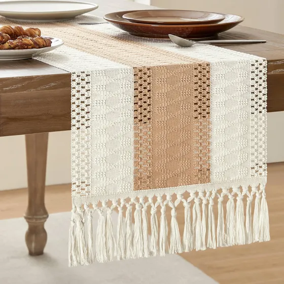 Camino De Mesa Zeemart, Estilo Macramé, Bicolor, 36 Cm X 90