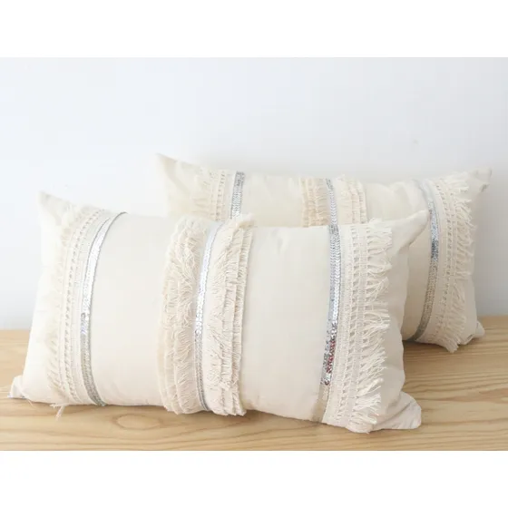 Almohadón Boho Handira Nórdico 45x30 Ekisetum Deco Boho Plata