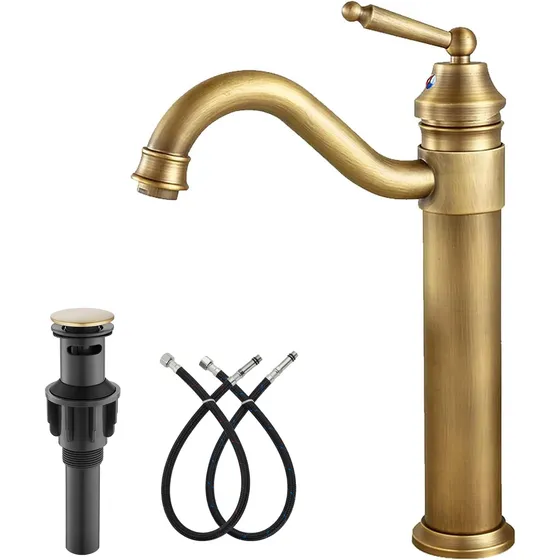 Grifo Laton Antiguo Una Sola Manija Para Lavabo Baño Largo