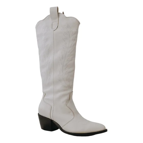 Texanas Cow Blanco- Botas De Cuero Para Mujer - Bona Store