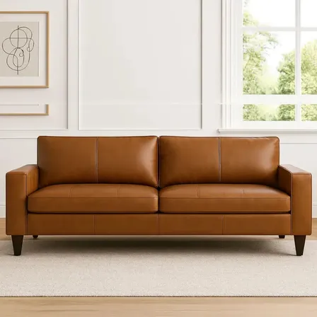 Sofa 2 Lugares Couro Legitimo Conhaque 2,06m Design Moderno