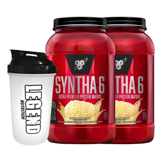 2 Suplemento Bsn Ultra Premiun Protein Matrix Syntha-6 Sabor Vainilla Ice Cream De 1.32kg + Vaso Legend