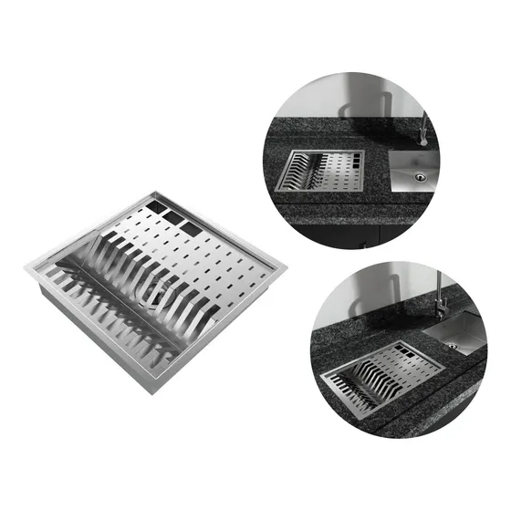 Escorredor Louça Inox Quadrado Canal Calha Úmida Embutida Cor Inox Escovado