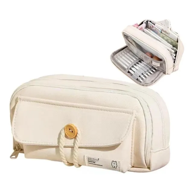 Estuche Para Lápices Gran Capacidad Lapiceras Organizador Beige