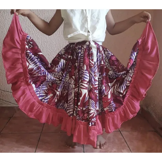 Falda De Danza Típica O Llanera Fucsia Floreado Talla M