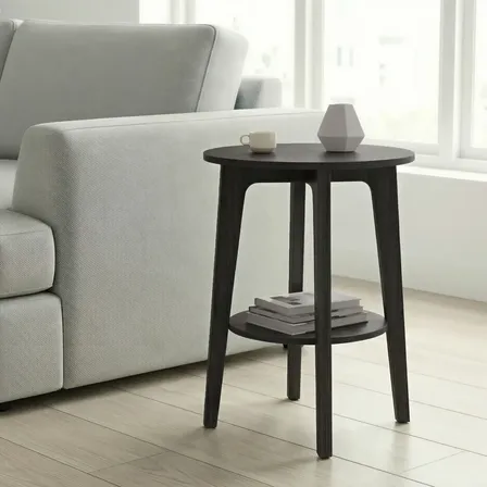 Mesa De Apoio Redonda Com Prateleira Inferior Cor Preto