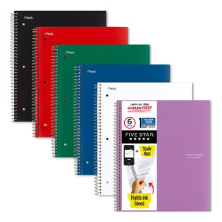 Cuaderno De Espiral Five Star + Study App, Pack De 6, 1 A... Cuaderno De Espiral Five Star + Study App, Pack De 6, 1 A...