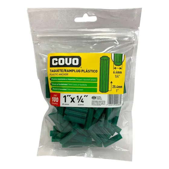 Ramplug Plastico 1''x1/4'' 100pzs Verde Covo