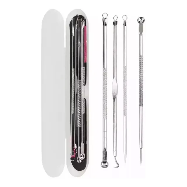 4 Pinzas Punta Aguja Extraer Espinillas Puntos Negros Acne
