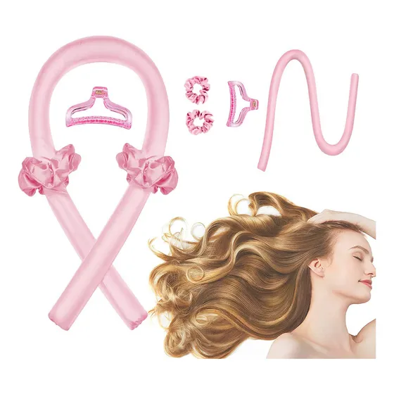 Curly Ondas En Cabello Rizos Sin Calor Tubo Con 2 Scrunchies Color Rosa