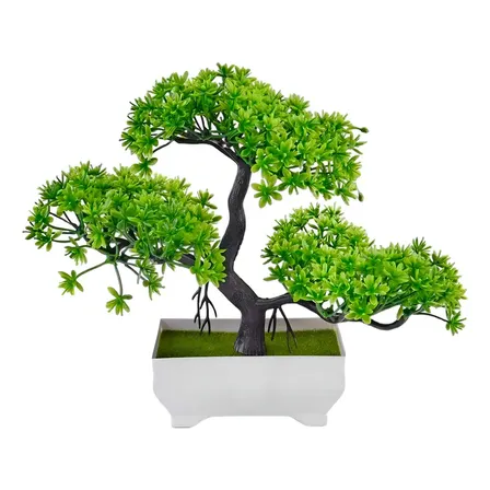 Mini Árvore Bonsai Artificial Pinheiro Japonês Com Vaso Verde 20cm