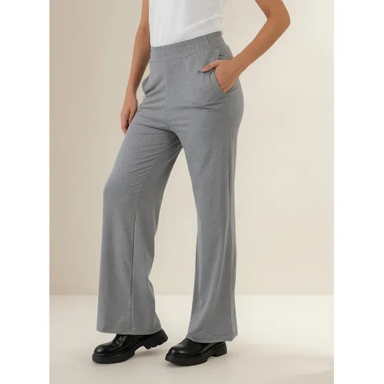 Pantalon Recto Ancho De Modal Con Elastico En Cintura Talles