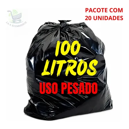 Saco De Lixo 100lt Reforçado Grosso Uso Pesado Pacote 20unidades J.a.a Ecommerce Cor Preto
