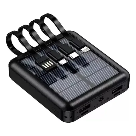 Bateria Portatil Externa 2 Usb Solar Powerbank Color 10.000 mah Multifuncion 4 Cables de Carga