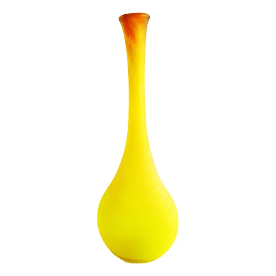 Florero Cristal Murano Vintage Amarillo Opaco Grande Burbuja