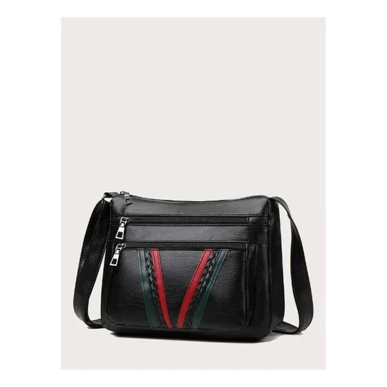 Cartera Negra Líneas Verde/roja