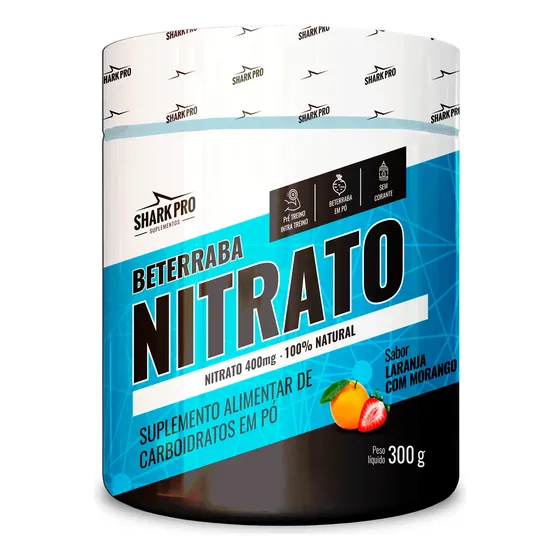 Nitrato De Beterraba 300g Shark Pro - Pré E Intra Treinos Sabor Laranja Com Morango