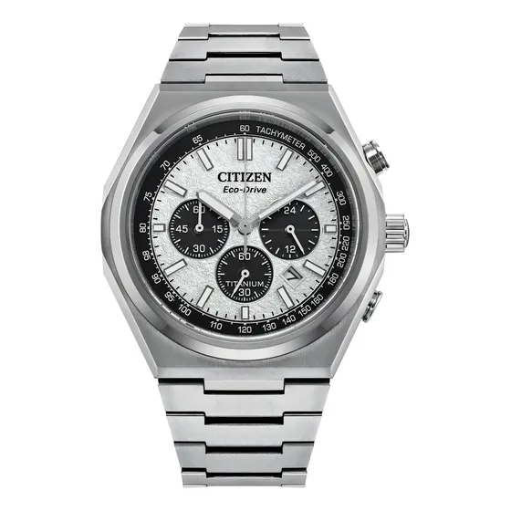 Reloj Citizen Eco Para Hombre Ca4610-85a Sport Luxury Correa Plateado Bisel Plateado Fondo Blanco