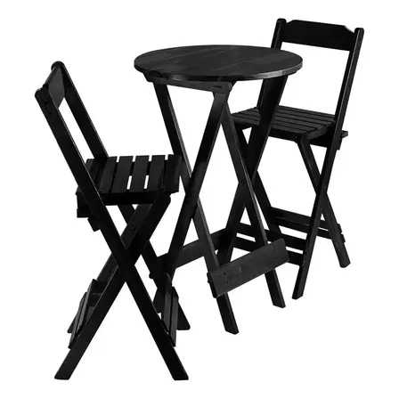Mesa Dobrável Madeira Bistrô 2 Cadeiras Cores Cor Preto Preto