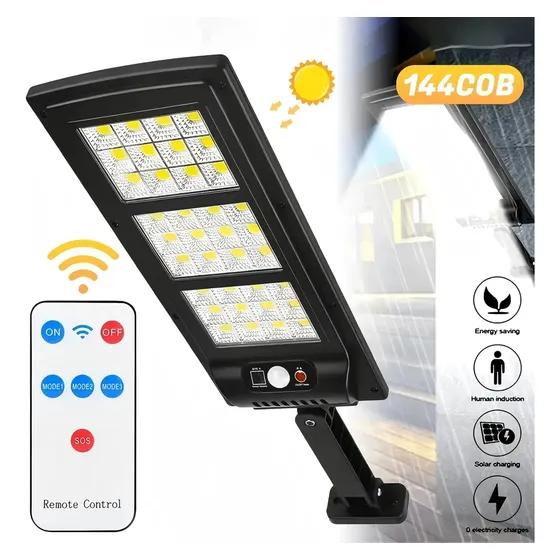 Lámpara Solar De Pared Exteriores 144cob Sensor Luz Y 3modos