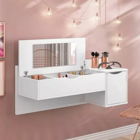 Tocador Flotante Con Espejo Peinador Maquillaje Dormitorio