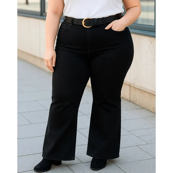 Pantalón Mujer Vaquero Jean Flare Mango Black Talles Grandes