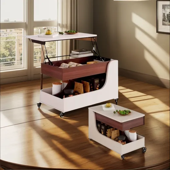 Mesa Ratona Auxiliar Con Elevación Y  Ruedas 80x45cm