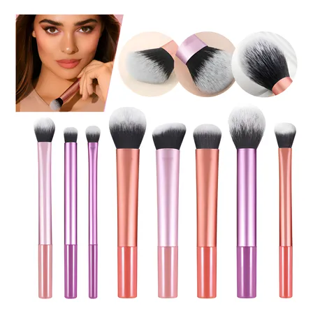 Escovas Para Maquiagem Multicolor Kit 8 Peças Profissional Rosa