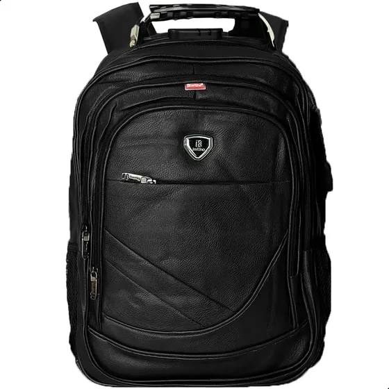 Mochila Premium Wave Mach Couro 45l Executiva Impermeável com Cadeado Cor Preto Desenho do Tecido Liso