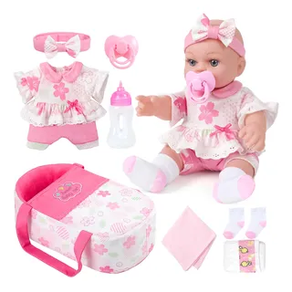 Dontno Muñeca De Bebé Rosa De 12 Pulgadas Con Cama De Moi. Dontno Muñeca De Bebé Rosa De 12 Pulgadas Con Cama De Moi.