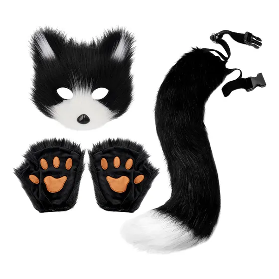 Set De Máscara, Cola Y Guantes De Gato O Zorro