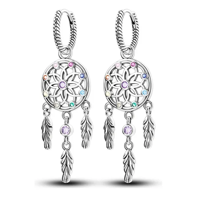 Aros Colgantes Etnicos Atrapa Sueños Plata 925 Moda Mujer