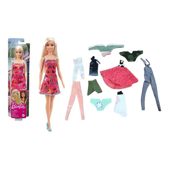 Muñeca Barbie Playa Original Mattel + 8 Conjuntos De Ropa