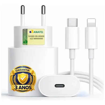 Carregador Compativel Com iPhone 8 X Xr 11 12 13 14 Pro Max Turbo Fonte Tipo C Boyu Cell Branco