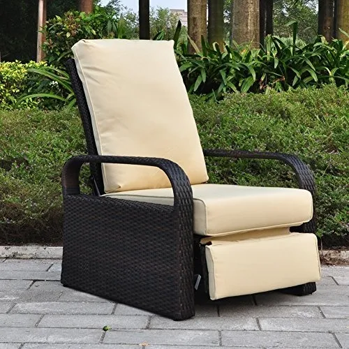 Sillón Reclinable Exterior Ratán Con Aluminio, Marrón/khaki