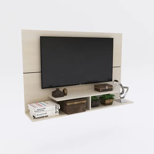 Panel Tv Lcd Led Flotante Colgante Hasta 50 Pulgadas Moderno Delos Color Fineline Crema
