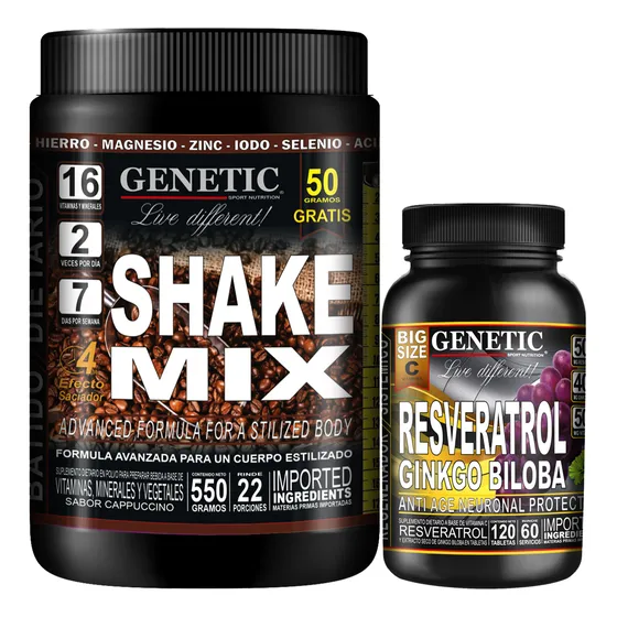 Batido Vegano Shake Mix Antiage Resveratrol Ginkgo Genetic