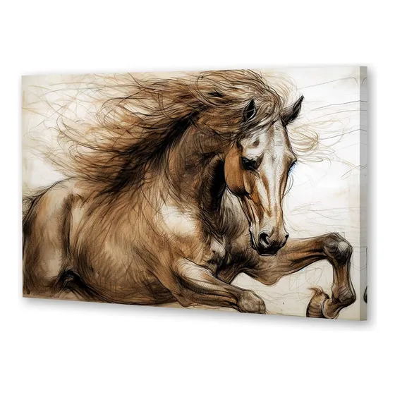 Cuadro 40x60cm Caballo Dibujo Marrón Galope Grafico