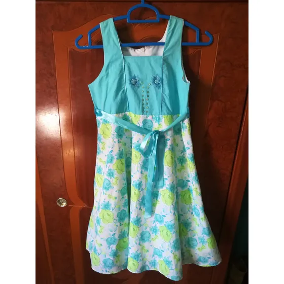Vestido Niña Talla 10 Flores Azules Y Verdes