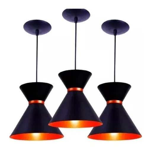 Lustre Pendente Modelo Luxo Kit 3 Preto E Cobre Balcão 127/220v