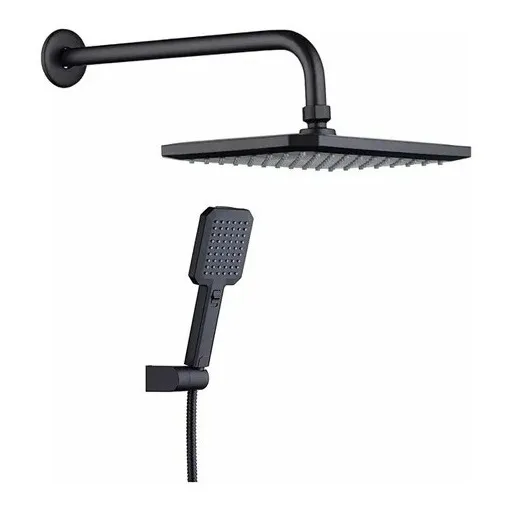Regadera Cuadrada 26cm Negra Tubo 50cm Y Regadera Mano Meer Color Negro