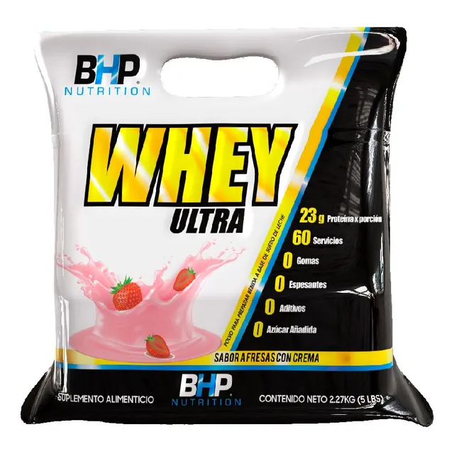 Proteina Bhp Ultra Whey Ultra 2.27 Kg 5 Lbs Bolsa Sabor Fresas con crema