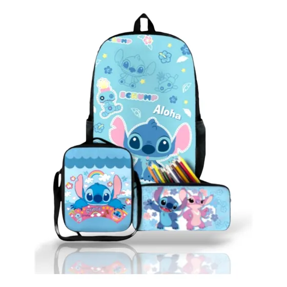 Bolso Stitch 3en1 Morral Cartuchera Lonchera Bolso Infantil