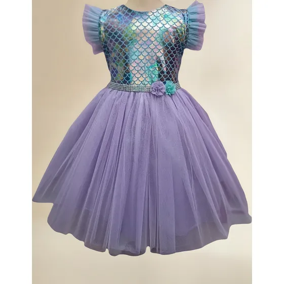 Vestido Sirenita Tull Con Lazo Lila Niñas