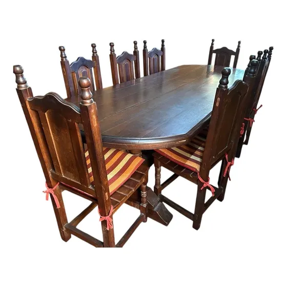 Mesa Y Sillas Algarrobo Oval 2.5mts Con 8 Sillas 12 Personas